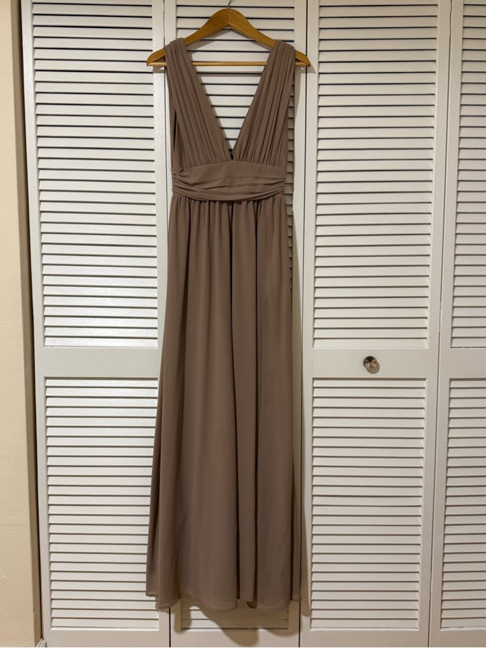 Lulu's Taupe V-Neck Bridesmaid Dress